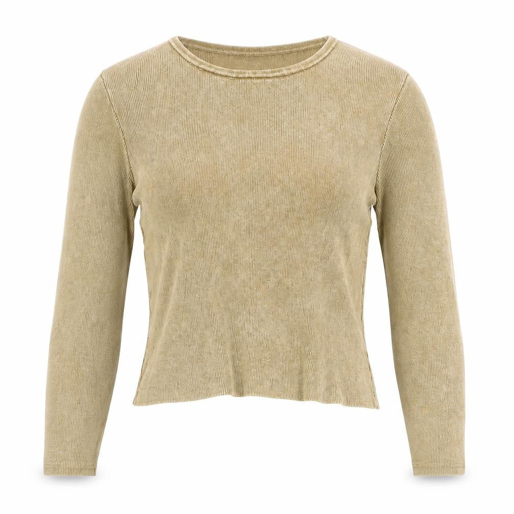 Front view of Zara Women Gold Knit Long Sleeve Basic Top UK 12 Cotton Blend