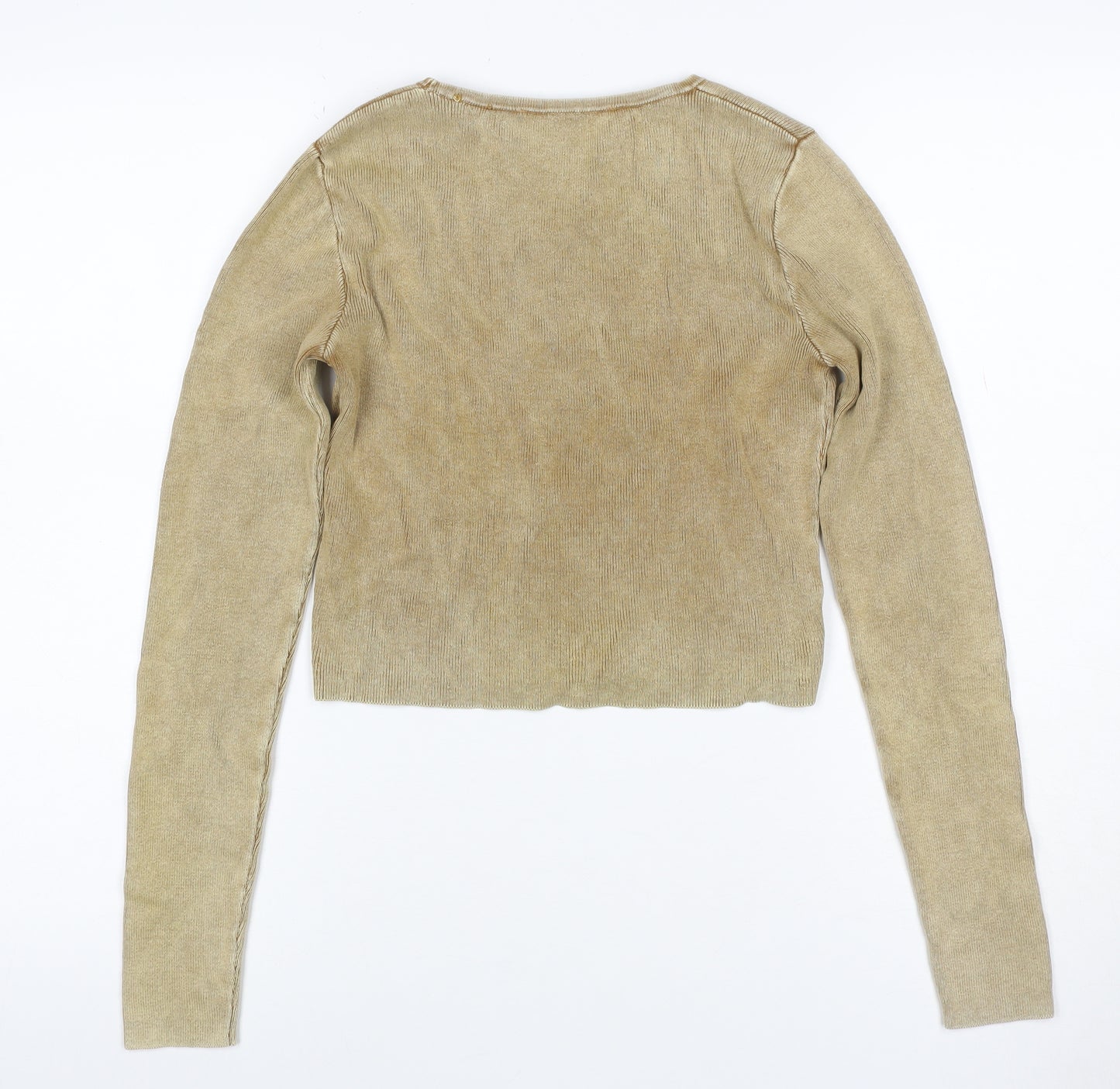 Zara Women Gold Knit Long Sleeve Basic Top UK 12 Cotton Blend
