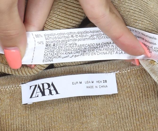 Zara Women Gold Knit Long Sleeve Basic Top UK 12 Cotton Blend