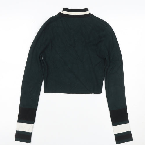 New Look Women Green Size 6 Ringer High Neck Rib Knit Long Sleeve Top