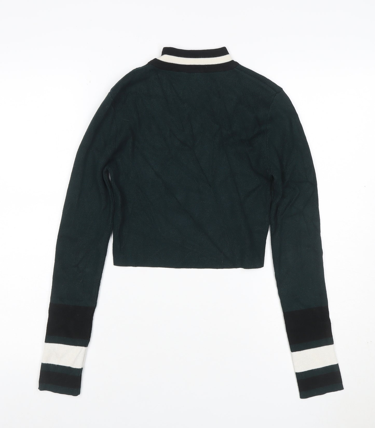 New Look Women Green Size 6 Ringer High Neck Rib Knit Long Sleeve Top
