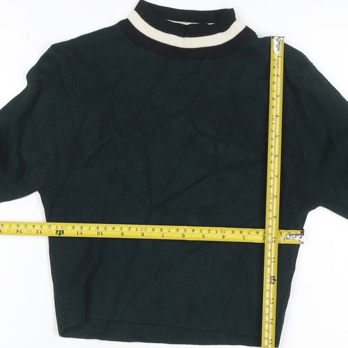 New Look Women Green Size 6 Ringer High Neck Rib Knit Long Sleeve Top