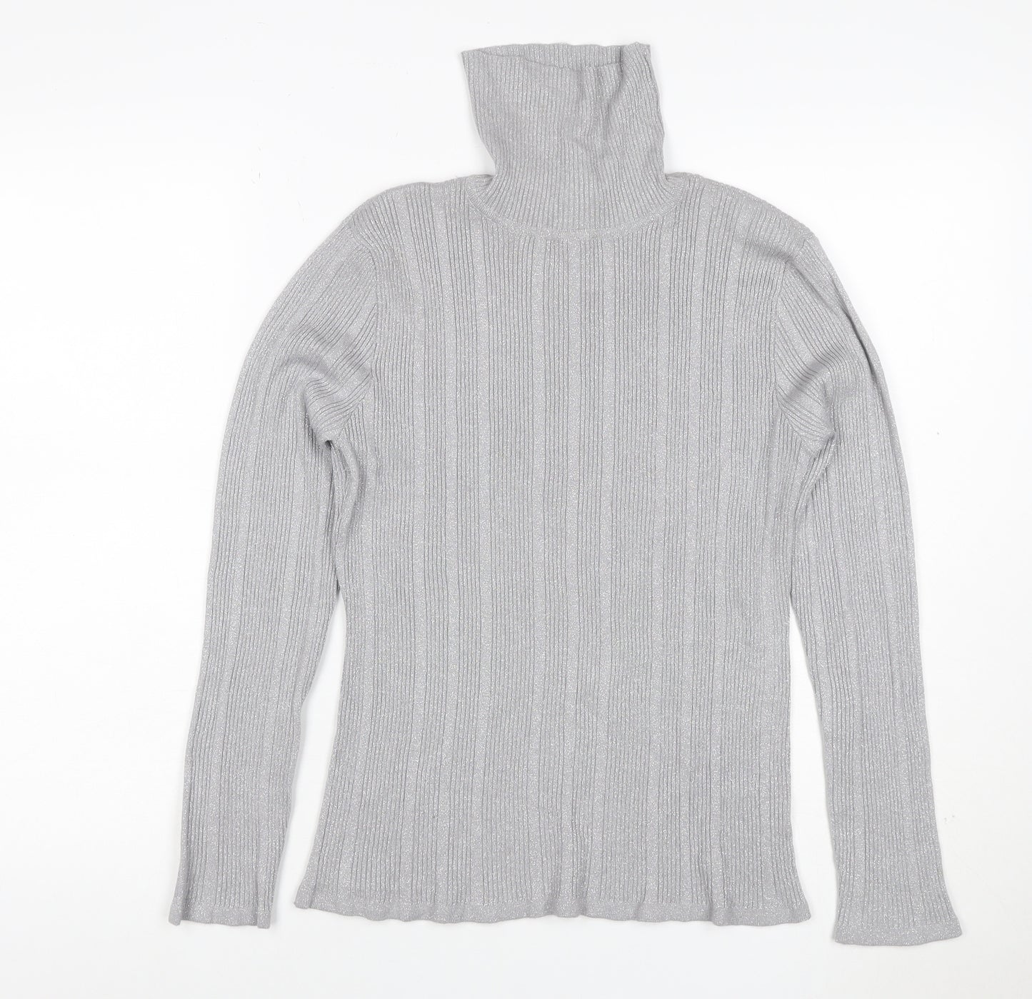 Worthington Women Silver L Ribbed Roll Neck Stretch Jumper