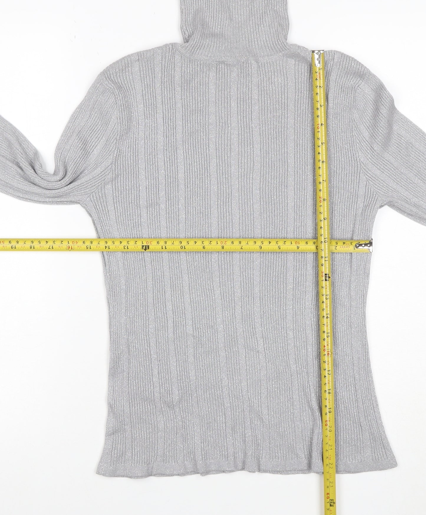 Worthington Women Silver L Ribbed Roll Neck Stretch Jumper