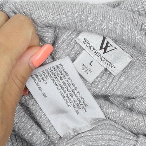 Worthington Women Silver L Ribbed Roll Neck Stretch Jumper
