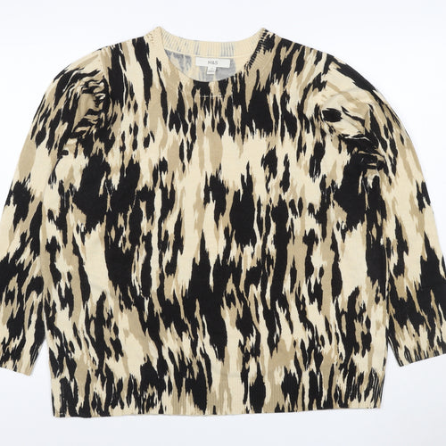 M&S Women’s Beige Animal Print Crew Neck Knit Jumper Size 18