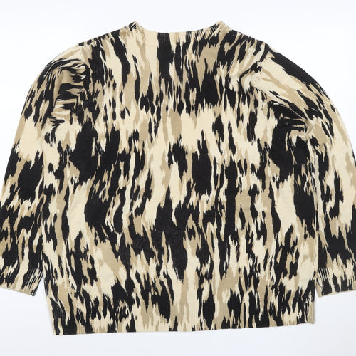 M&S Women’s Beige Animal Print Crew Neck Knit Jumper Size 18