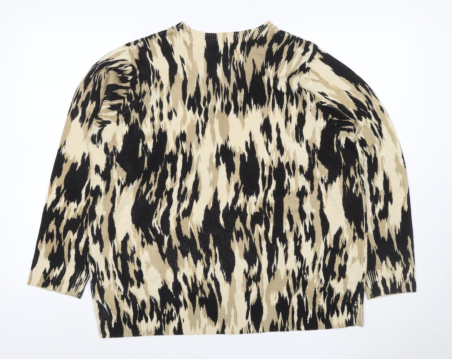 M&S Women’s Beige Animal Print Crew Neck Knit Jumper Size 18
