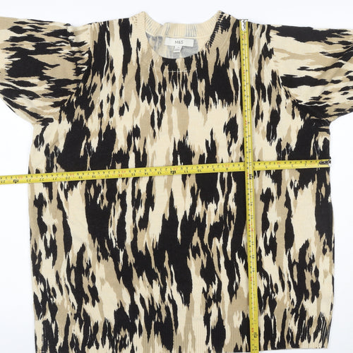 M&S Women’s Beige Animal Print Crew Neck Knit Jumper Size 18