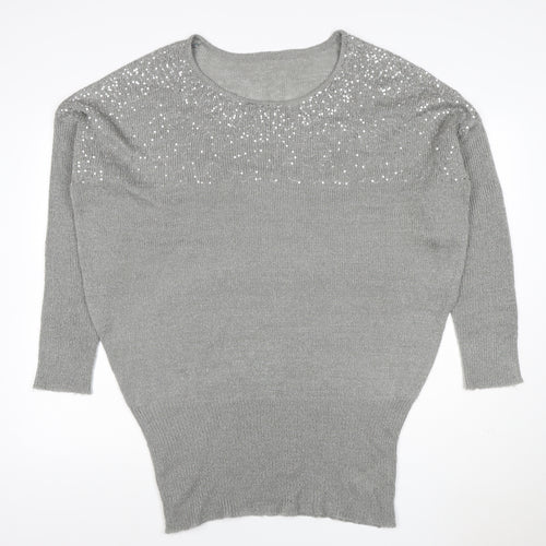 Peacocks Women’s Silver Sequin Round Neck Knit Jumper Size 20
