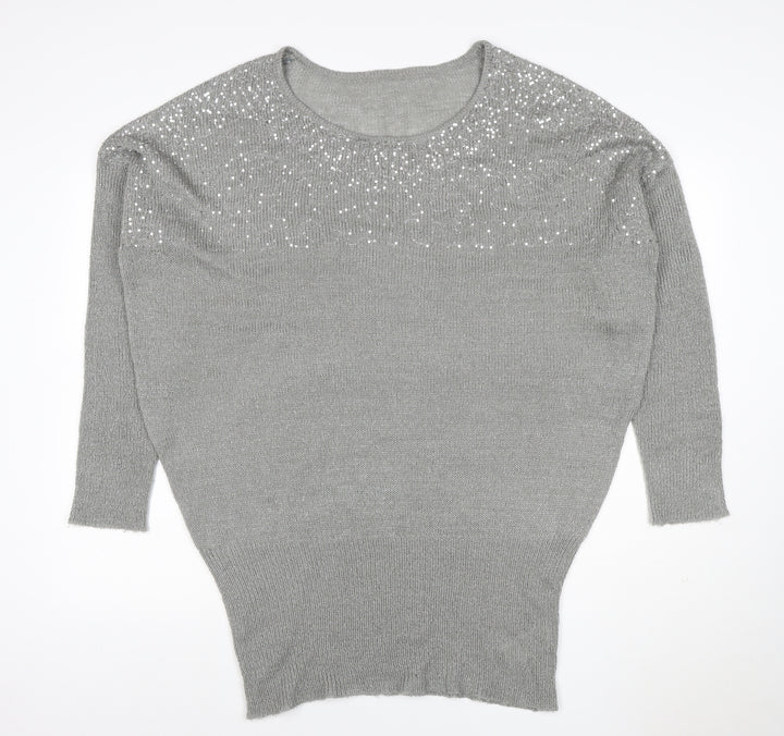 Peacocks Women’s Silver Sequin Round Neck Knit Jumper Size 20