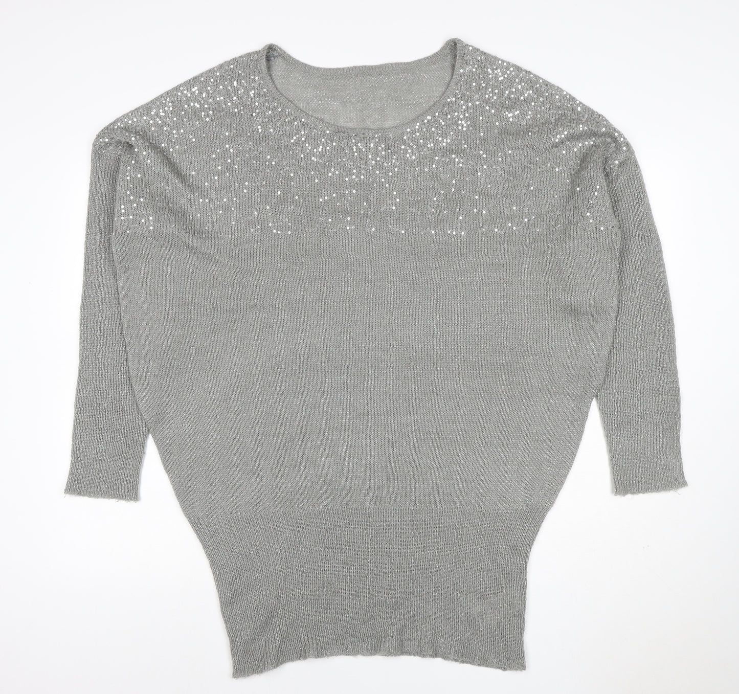 Peacocks Women’s Silver Sequin Round Neck Knit Jumper Size 20