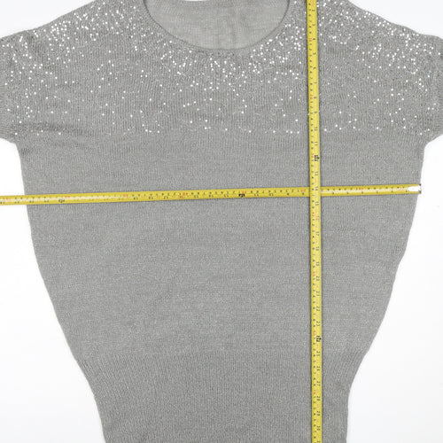 Peacocks Women’s Silver Sequin Round Neck Knit Jumper Size 20