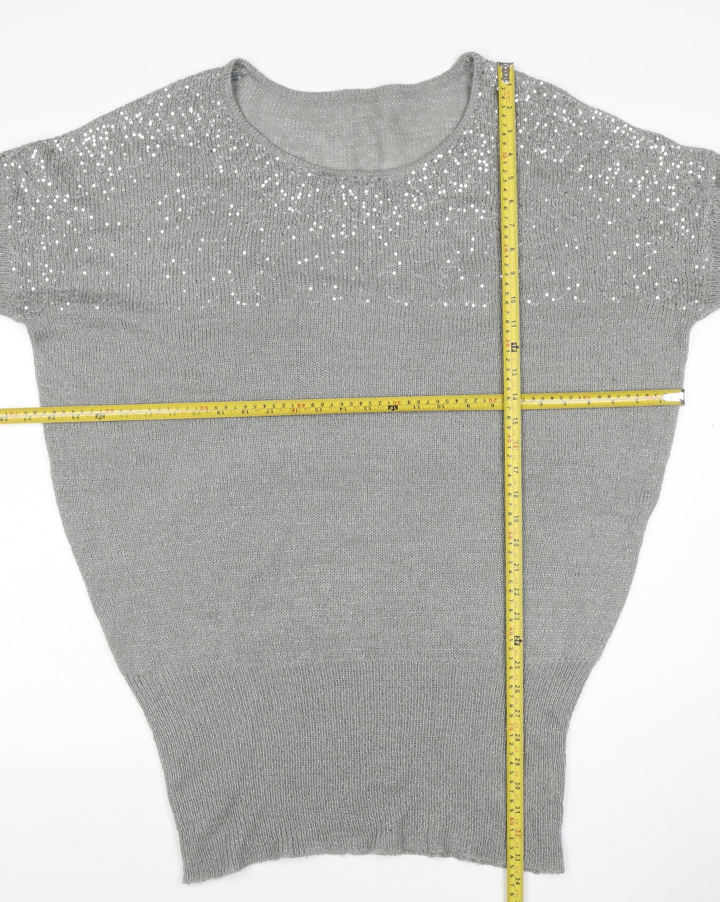 Peacocks Women’s Silver Sequin Round Neck Knit Jumper Size 20