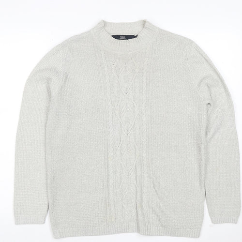 Isle Essentials Women Grey M Cable Knit Mock Neck Acrylic Jumper