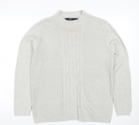 Isle Essentials Women Grey M Cable Knit Mock Neck Acrylic Jumper