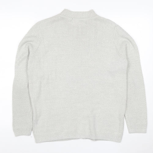 Isle Essentials Women Grey M Cable Knit Mock Neck Acrylic Jumper