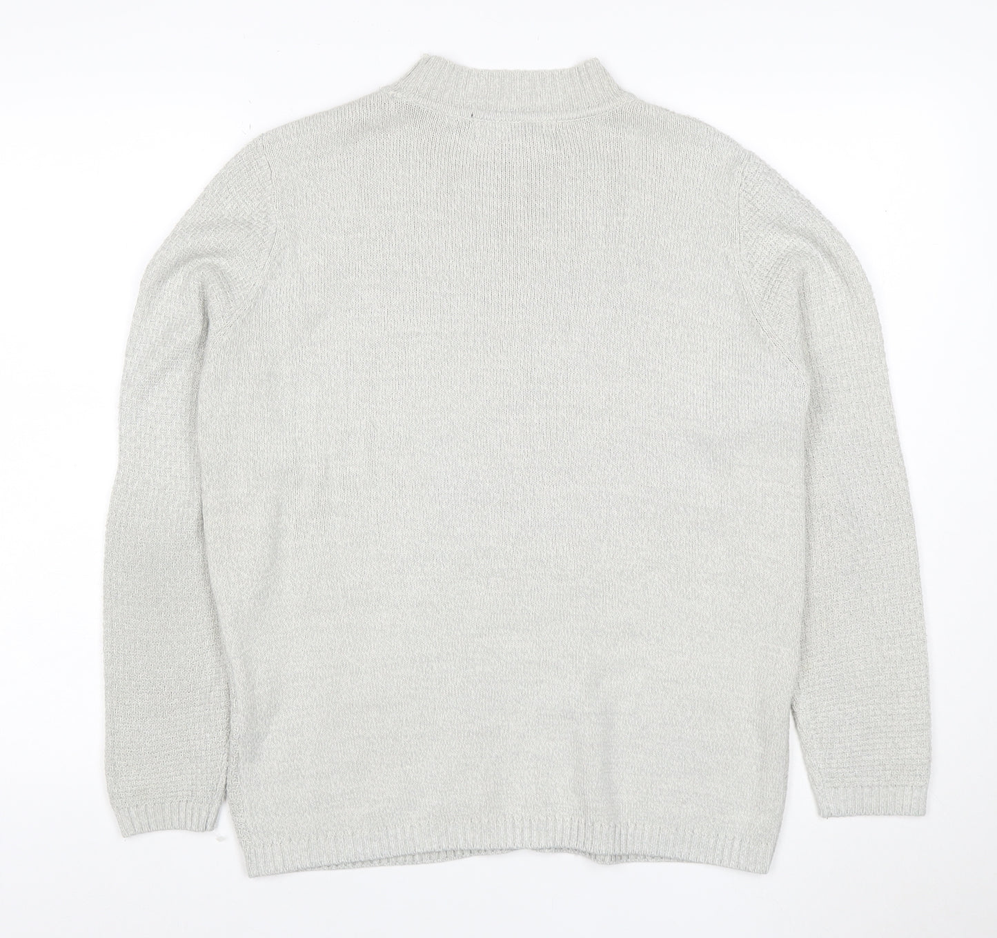 Isle Essentials Women Grey M Cable Knit Mock Neck Acrylic Jumper
