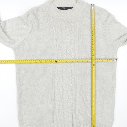 Isle Essentials Women Grey M Cable Knit Mock Neck Acrylic Jumper