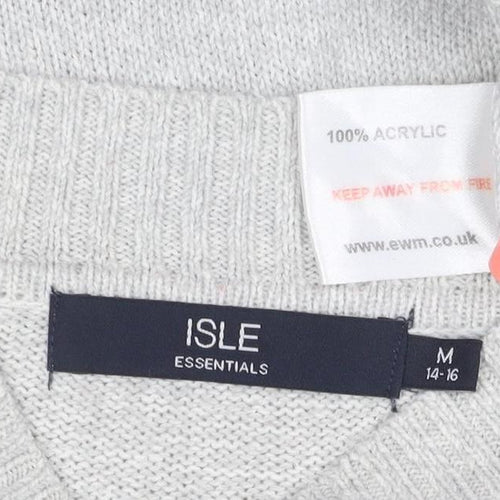 Isle Essentials Women Grey M Cable Knit Mock Neck Acrylic Jumper