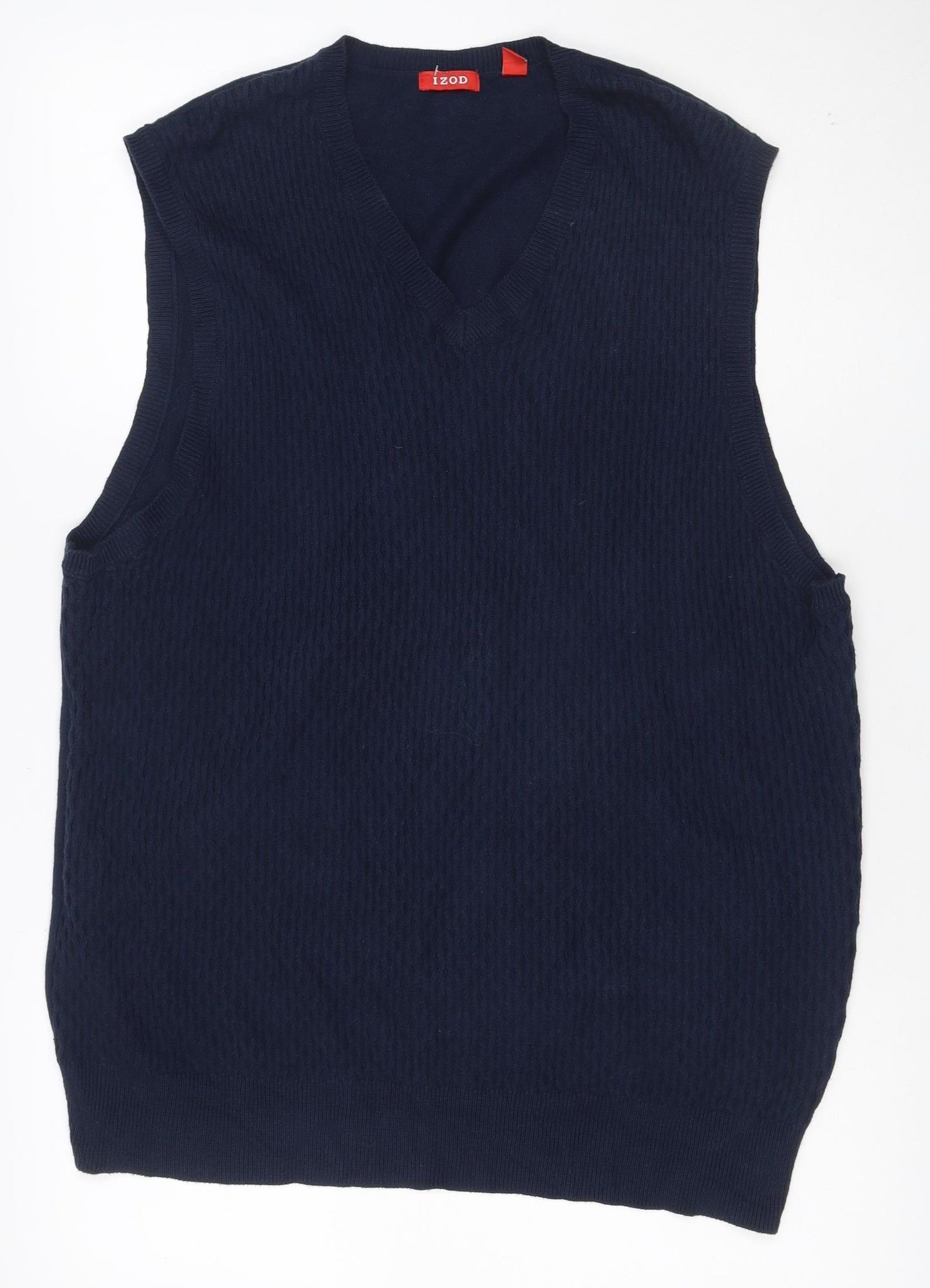 IZOD Men's Navy L V-Neck Cotton Knit Sleeveless Pullover Jumper Vest