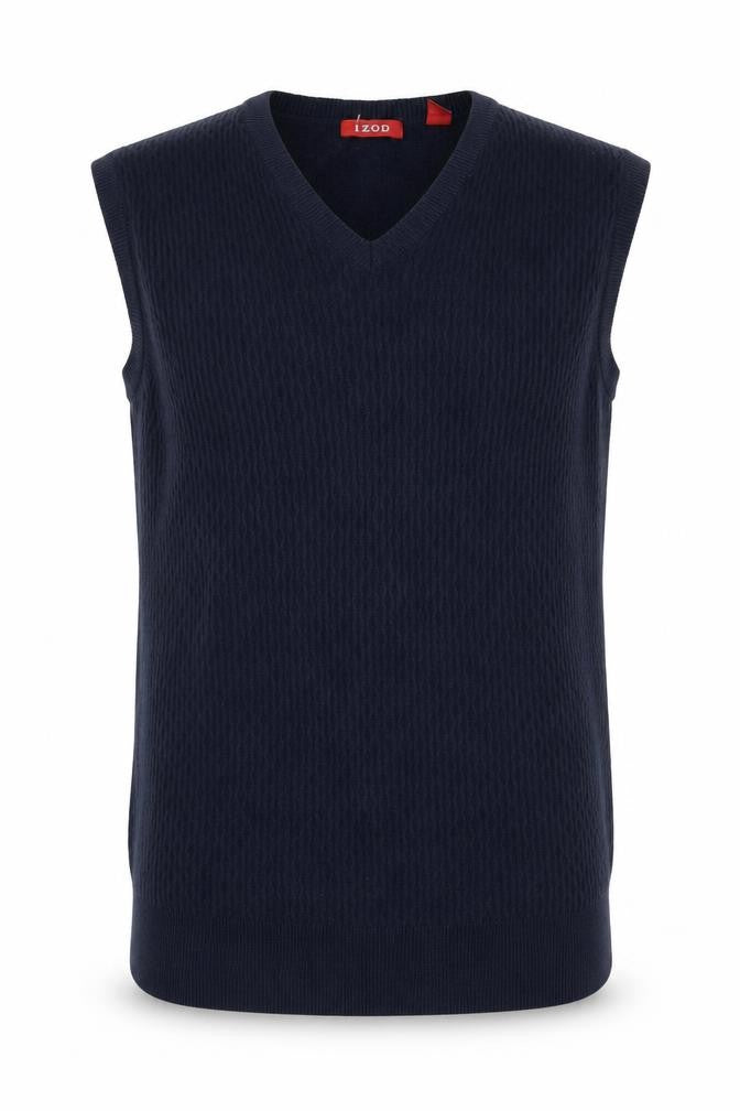 IZOD Men's Navy L V-Neck Cotton Knit Sleeveless Pullover Jumper Vest