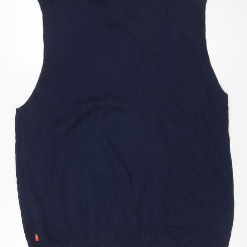 IZOD Men's Navy L V-Neck Cotton Knit Sleeveless Pullover Jumper Vest