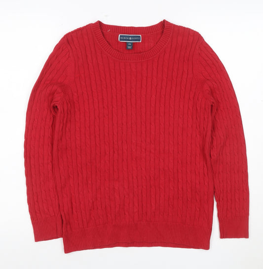 Karen Scott Women Red S Petite Cable Knit Cotton Crew Neck Jumper