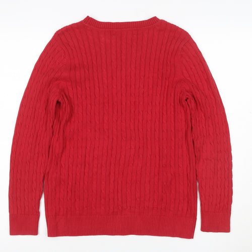 Karen Scott Women Red S Petite Cable Knit Cotton Crew Neck Jumper