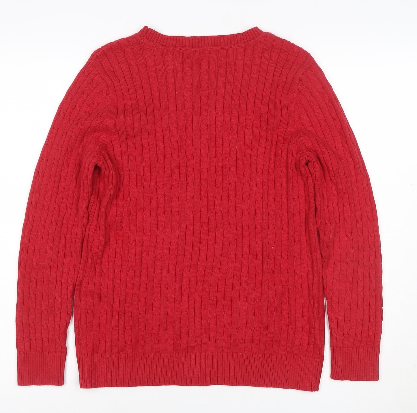 Karen Scott Women Red S Petite Cable Knit Cotton Crew Neck Jumper