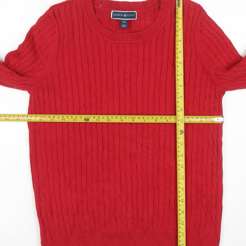 Karen Scott Women Red S Petite Cable Knit Cotton Crew Neck Jumper