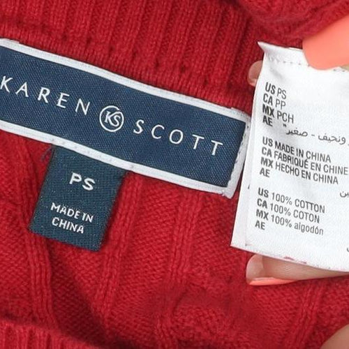 Karen Scott Women Red S Petite Cable Knit Cotton Crew Neck Jumper