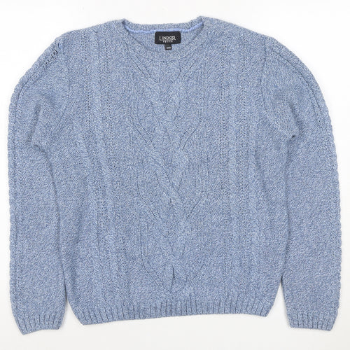 Lindor Petite Women’s Blue M Cable Knit Cotton Blend Jumper