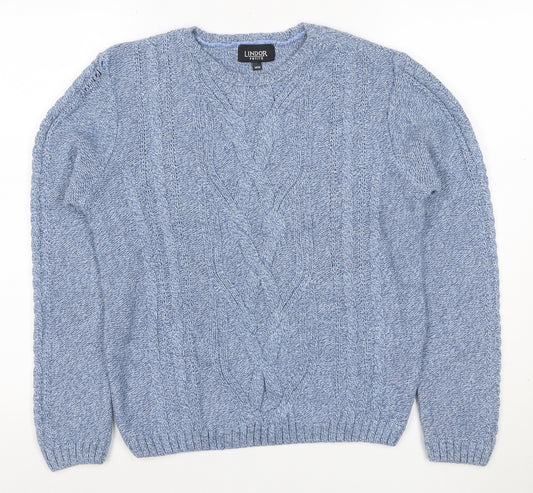 Lindor Petite Women’s Blue M Cable Knit Cotton Blend Jumper