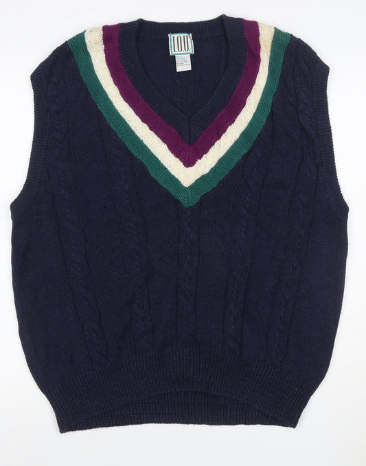 I.O.U. Men’s Multicoloured L Cable Knit V-Neck Ramie Cotton Vest