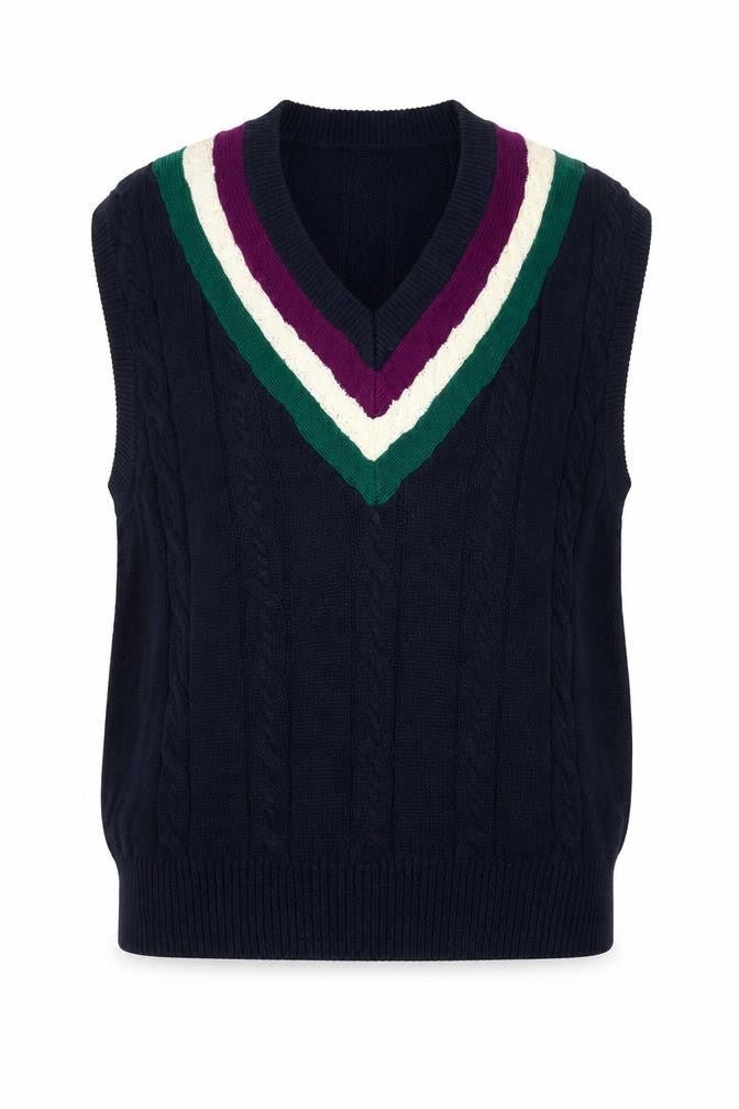I.O.U. Men’s Multicoloured L Cable Knit V-Neck Ramie Cotton Vest