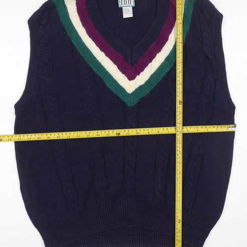 I.O.U. Men’s Multicoloured L Cable Knit V-Neck Ramie Cotton Vest