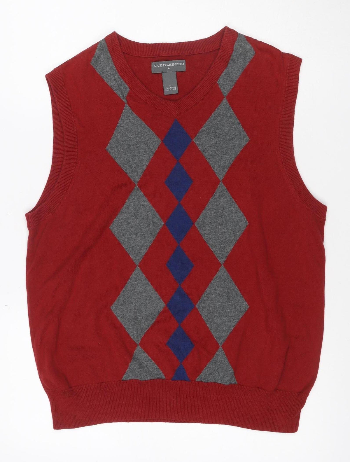 Saddlebred Men’s Red M Argyle Knit Sleeveless Crew Neck Jumper Vest