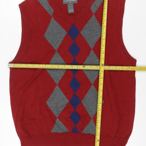 Saddlebred Men’s Red M Argyle Knit Sleeveless Crew Neck Jumper Vest