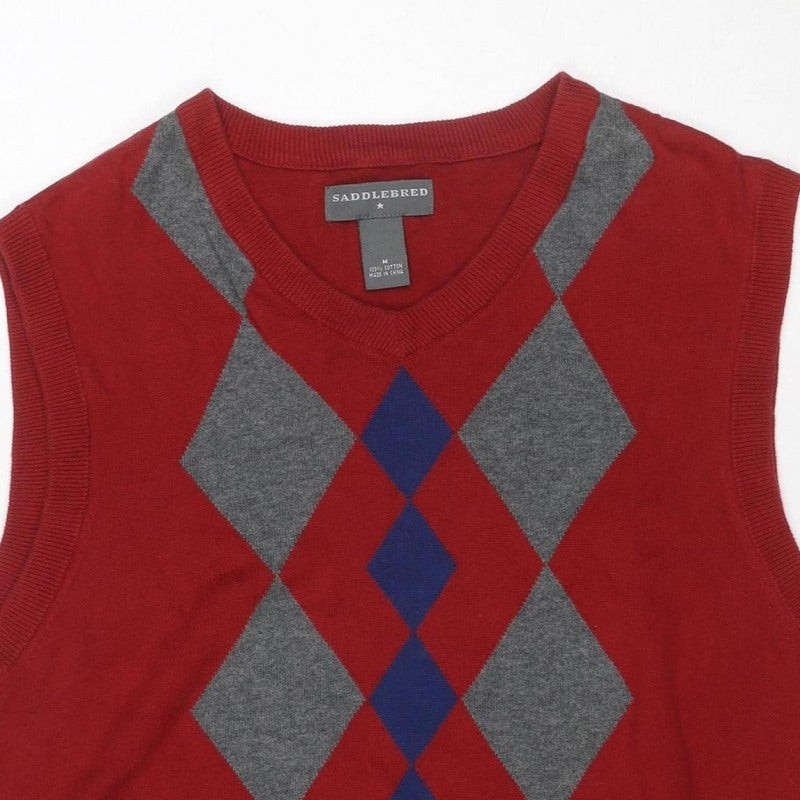 Saddlebred Men’s Red M Argyle Knit Sleeveless Crew Neck Jumper Vest