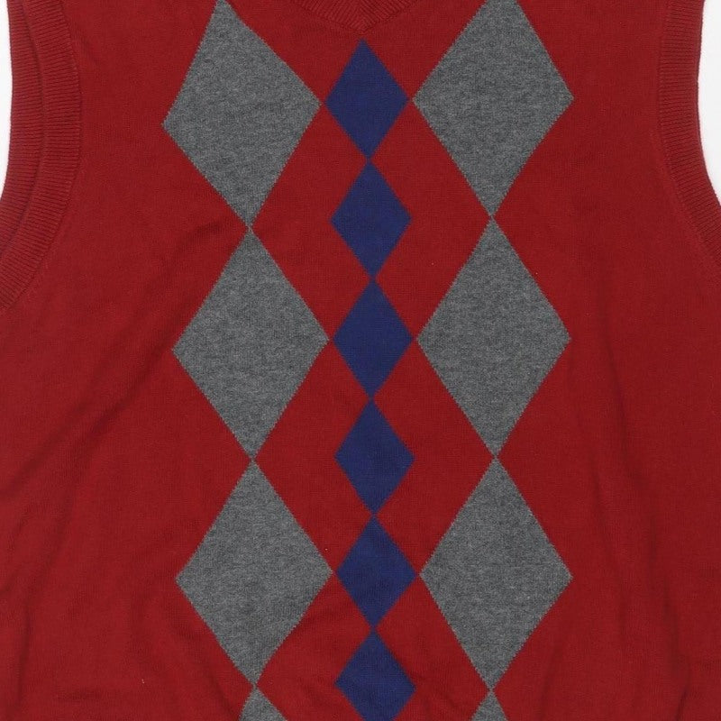 Saddlebred Men’s Red M Argyle Knit Sleeveless Crew Neck Jumper Vest