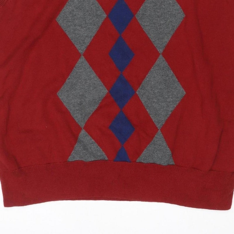Saddlebred Men’s Red M Argyle Knit Sleeveless Crew Neck Jumper Vest