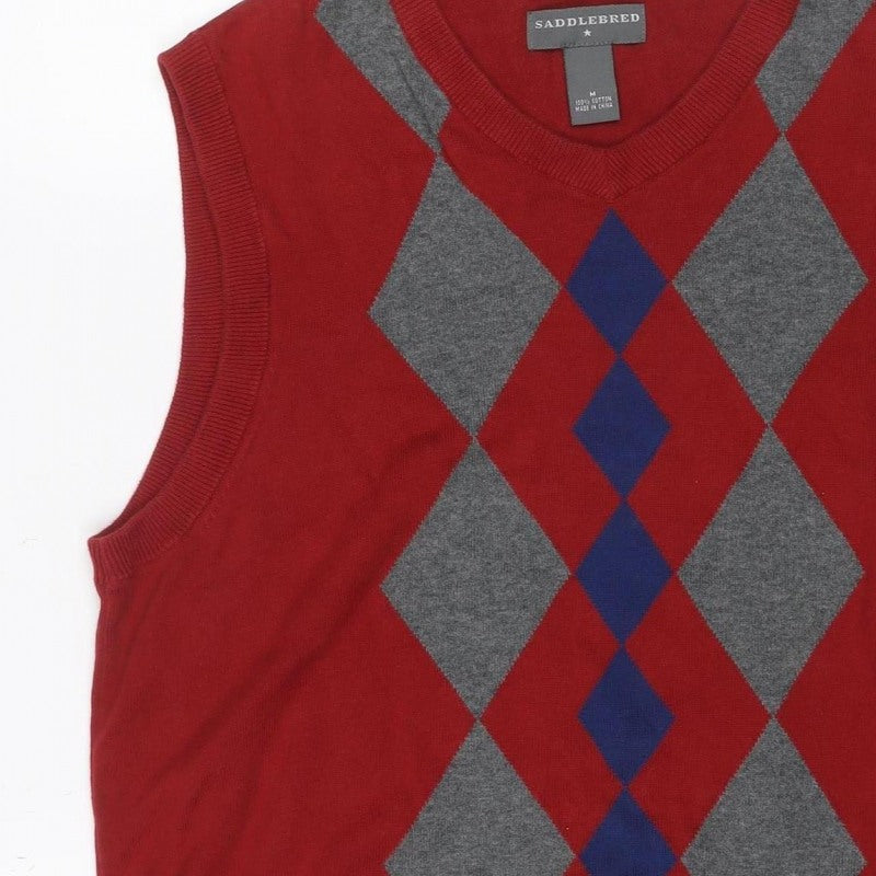 Saddlebred Men’s Red M Argyle Knit Sleeveless Crew Neck Jumper Vest