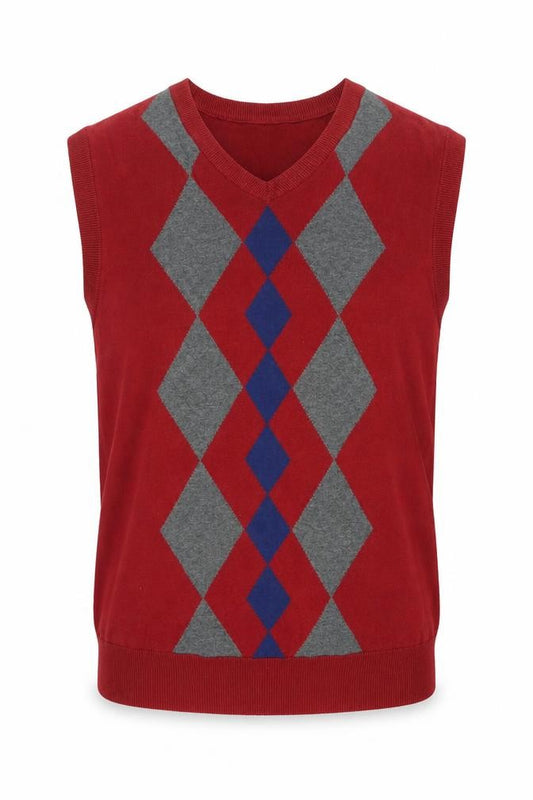 Saddlebred Men’s Red M Argyle Knit Sleeveless Crew Neck Jumper Vest