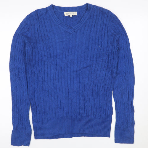 Jones New York Sport Men’s Blue L Cable Knit V-Neck Cashmere Jumper