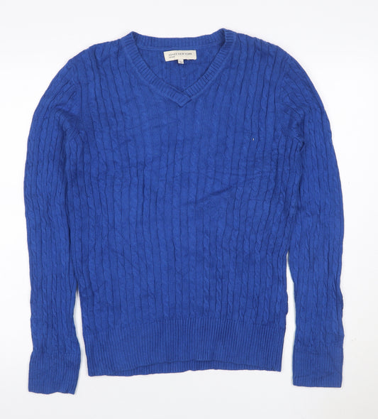Jones New York Sport Men’s Blue L Cable Knit V-Neck Cashmere Jumper