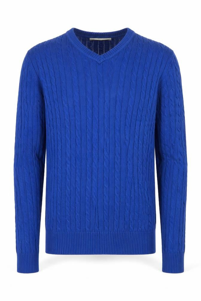 Jones New York Sport Men’s Blue L Cable Knit V-Neck Cashmere Jumper