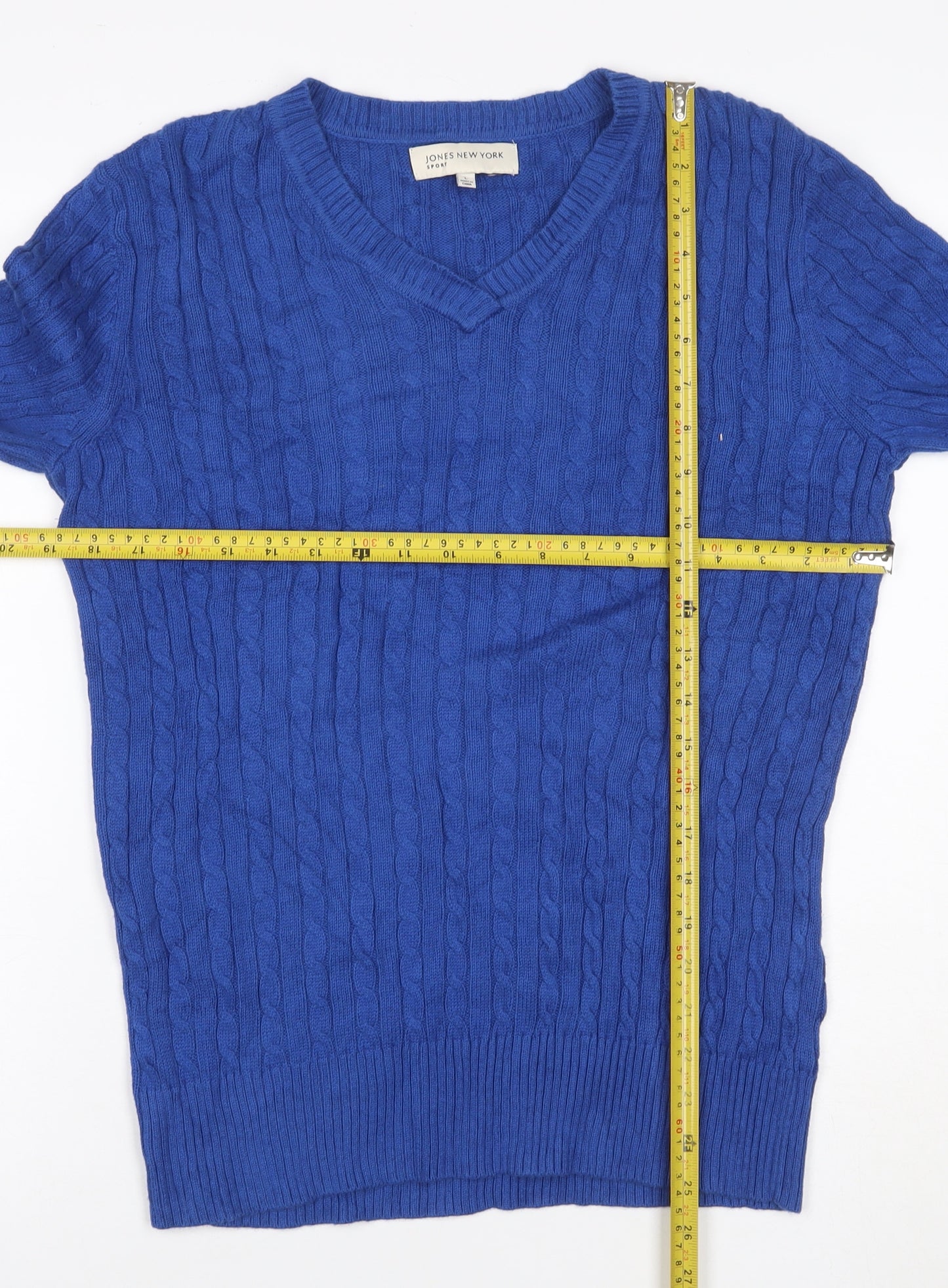 Jones New York Sport Men’s Blue L Cable Knit V-Neck Cashmere Jumper
