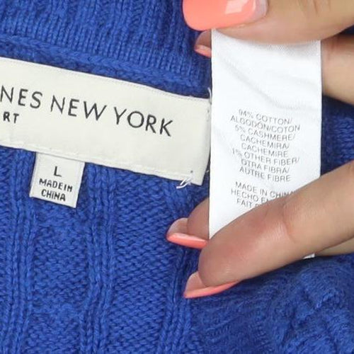 Jones New York Sport Men’s Blue L Cable Knit V-Neck Cashmere Jumper