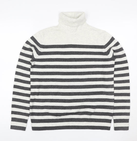 Marks and Spencer Women Grey Ivory Striped Roll Neck Jumper Size S